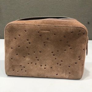 Allsaints Suede Beige leather makeup pouch bag
